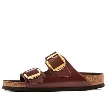 Тапочки arizona big buckle natural leather patent 'clay dark brown' Birkenstock, коричневый
