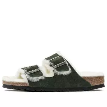 Тапочки arizona shearling sandal suede leather narrow fit 'green' Birkenstock, зеленый