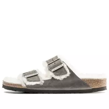 Тапочки arizona shearling waxy leather oiled 'iron' Birkenstock, серый