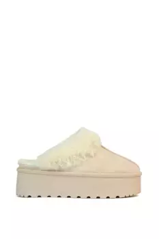 Тапочки без шнуровки Faith из искусственного меха на подошве на платформе XY London, бежевый
