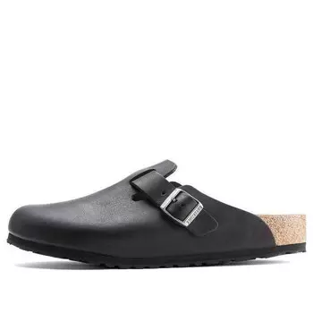 Тапочки boston grip natural leather 'vintage wood black' Birkenstock, черный