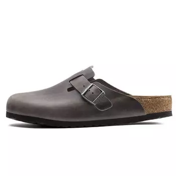 Тапочки boston soft footbed oiled leather sandals 'iron' Birkenstock, серый