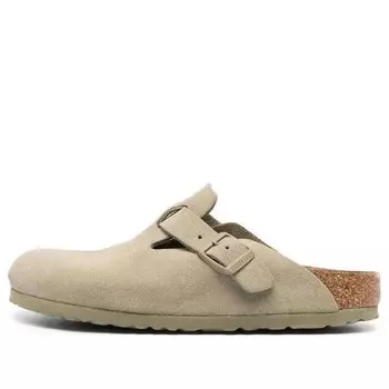 Тапочки boston suede leather narrow fit sandals 'faded khaki' Birkenstock, зеленый