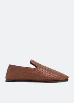 Тапочки Bottega Veneta Intrecciato Leather, коричневый