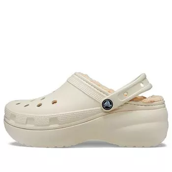 Тапочки classic platform lined clog 'bone' Crocs, бежевый