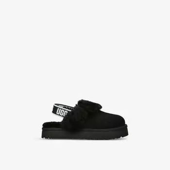 Тапочки Funkette на платформе из замши и овчины с логотипом, 6–10 лет Ugg, черный