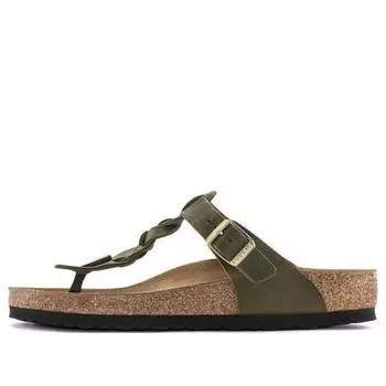 Тапочки gizeh braided oiled leather narrow fit sandals 'olive green' Birkenstock, зеленый