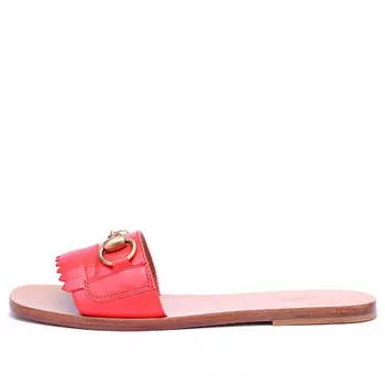 Тапочки horsebit accent leather slides 'orange' Gucci, оранжевый