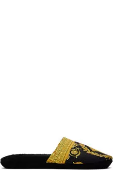 Тапочки «I Heart Baroque» черного и желтого цветов Versace Underwear