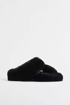 Тапочки из искусственного меха H&amp;M, черный