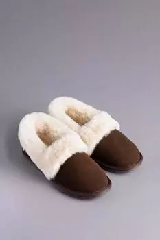 Тапочки из овчины с манжетами Lakeland Leather, коричневый