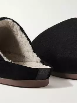Тапочки из шерсти с замшевой отделкой и подкладкой из овчины MULO, черный