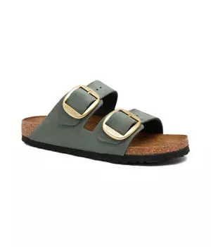 Тапочки кожаные Birkenstock Arizona с большрй пряжкой, зеленый