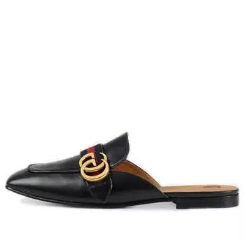 Тапочки leather slipper 'black' Gucci, черный