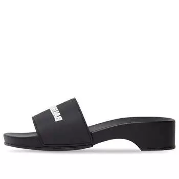 Тапочки logo pool clog slides 'black rubber' Balenciaga, черный