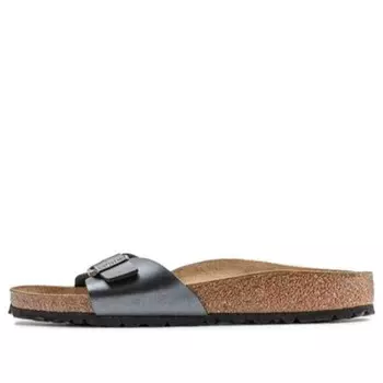 Тапочки madrid birko-flor narrow fit sandals 'metallic black' Birkenstock, черный