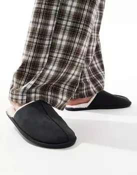 Тапочки-мюли черного цвета с подкладкой из искусственной овчины ASOS DESIGN