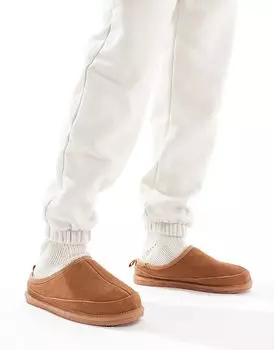 Тапочки-мюли из искусственной замши каштанового цвета River Island