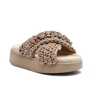 Тапочки на платформе с плетеными камнями Inuikii, желтый