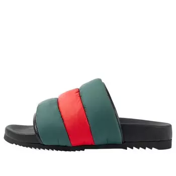 Тапочки padded web slide sandals 'green and red nylon' Gucci, черный