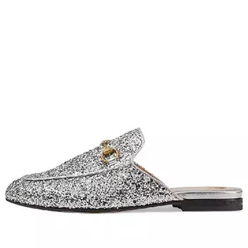 Тапочки princetown glitter slippers 'silver metallic' Gucci, серебряный