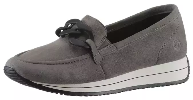 Тапочки Remonte, деловая обувь, полуботинки, слипоны с матовой декоративной цепочкой, серый