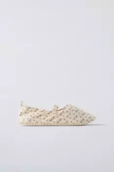 Тапочки с цветочным рисунком ZARA, экрю белый