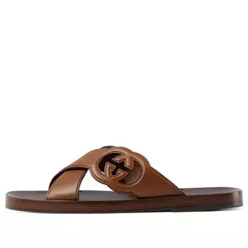 Тапочки side interlocking g slide sandals 'brown' Gucci, коричневый