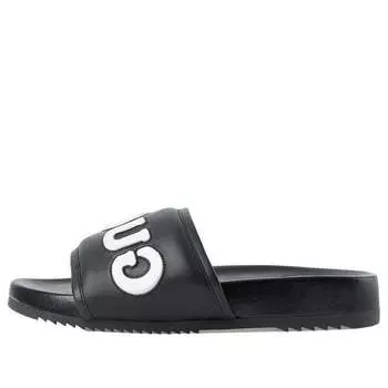 Тапочки sideline rubber logo slide 'black leather' Gucci, черный