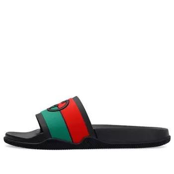 Тапочки slide 'interlocking g - black red green' Gucci, черный