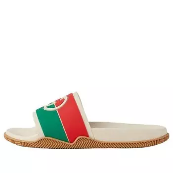Тапочки slide 'interlocking g - white red green' Gucci, белый