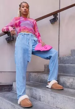 Тапочки UGG замшевые с овчиной, коричневый