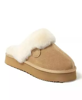 Тапочки женские Fireside by Melton из натуральной овчины на платформе с потертостями Dearfoams, коричневый/бежевый