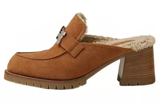 Тапочки женские Herms, коричневый