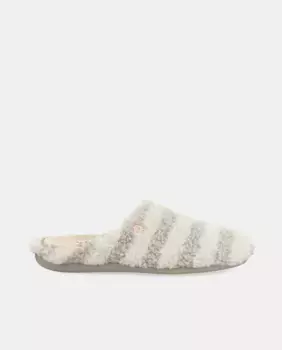 Тапочки женские открытые из овчины с полосатым принтом Hot Potatoes, серый