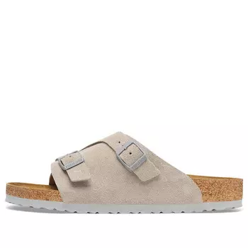 Тапочки zrich suede leather sandals 'stone coin' Birkenstock, серый