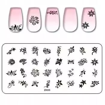 Тарелка для штампов для украшения ногтей ЦВЕТЫ, Frezarkowo