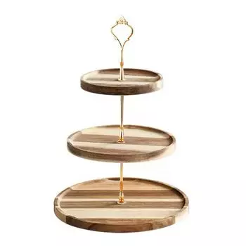 Тарелка для закусок со съемной деревянной двойной трехслойной подставкой для торта, принадлежности для чайной вечеринки - золотой тройной слой Hameb, мультиколор