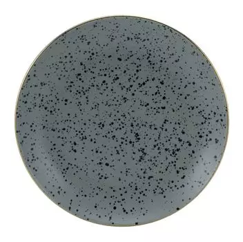 Тарелка обеденная - светло-серая матовая - керамогранит - с золотистой кромкой CreaTable