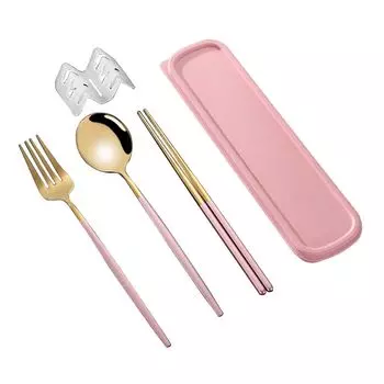 Тарелка-пещера в корейском стиле, пылезащитные палочки для еды из нержавеющей стали, вилка, ложка, ужин для ежедневного использования-розовое золотоРазмер: 3 шт Hameb, мультиколор