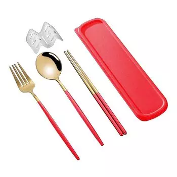 Тарелка-пещера в корейском стиле, пылезащитные палочки для еды из нержавеющей стали, вилка, ложка, ужин для ежедневного использования-красный, золотойРазмер: 3 шт Hameb, мультиколор