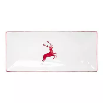 Тарелка Рубиновый олень прямоугольная 36х15х2,8 см Gmundner Keramik, бело-красный