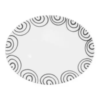 Тарелка серая пламенная овальная 33х26х2,5 см Gmundner Keramik, белый/серый