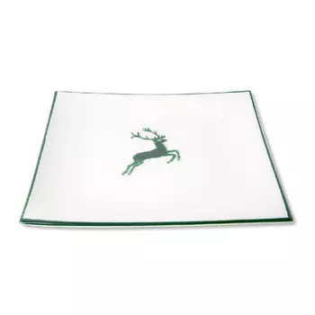 Тарелка зеленая олень 26x26x2,2 см Gmundner Keramik, белый/зеленый