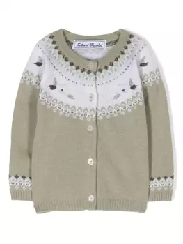 Tartine Et Chocolat кардиган вязки интарсия с цветочной вышивкой, зеленый