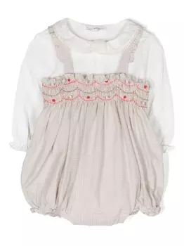 Tartine Et Chocolat комплект из боди и ромпера в клетку, нейтральный цвет