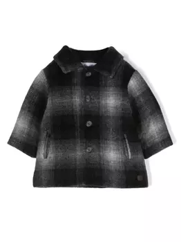 Tartine Et Chocolat logo-patch checked coat, серый
