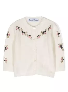 Tartine Et Chocolat шерстяной кардиган с цветочной вышивкой, белый