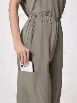 Task Fit Однотонные брюки с карманами, нижняя форменная одежда Shein, серый