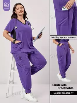 Task Fit Однотонные брюки-скрабы, большой размер Shein, фиолетовый